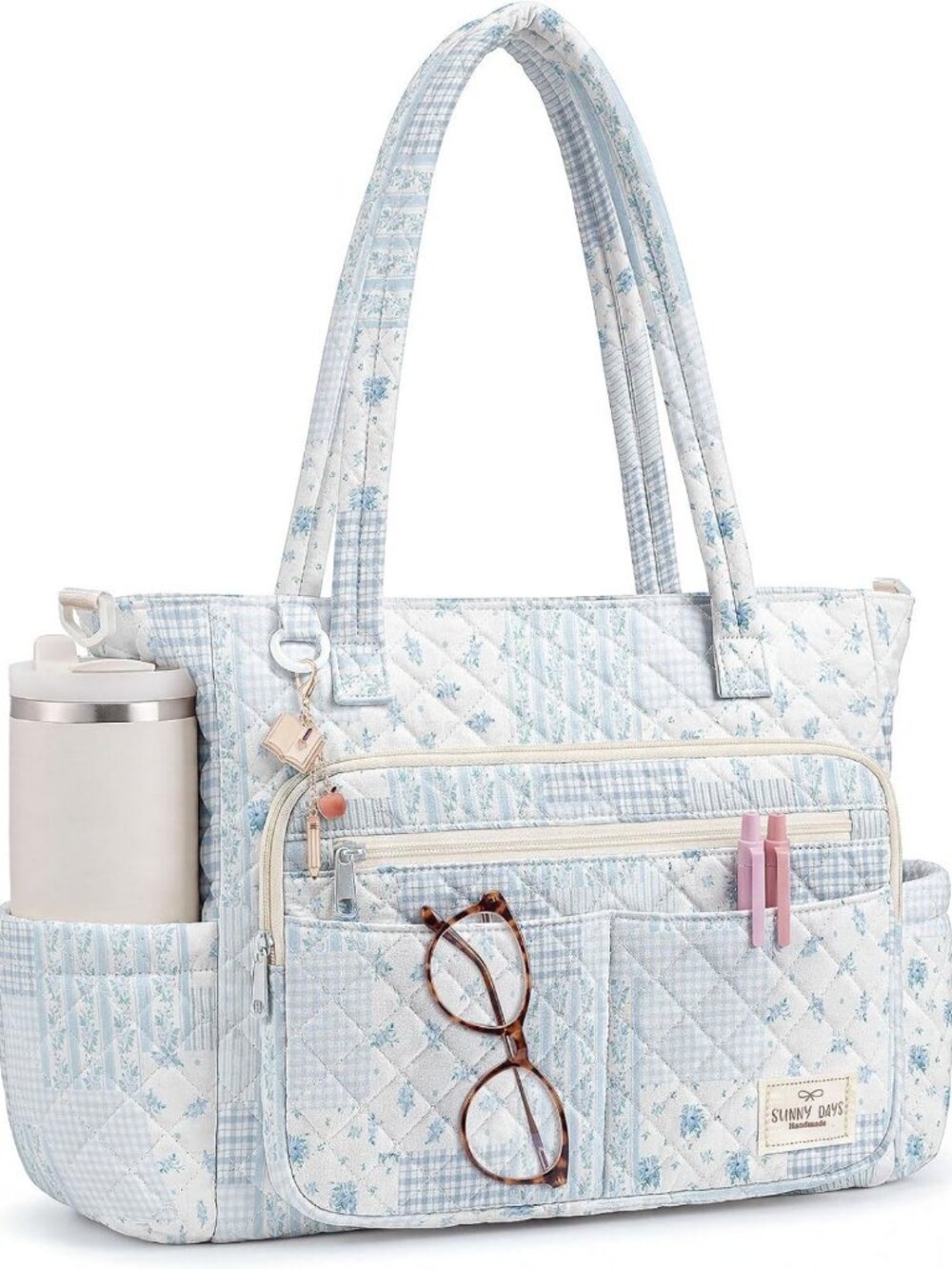 Quilted Floral Teacher Tote Bag for Women | Stylish Laptop Work Bag